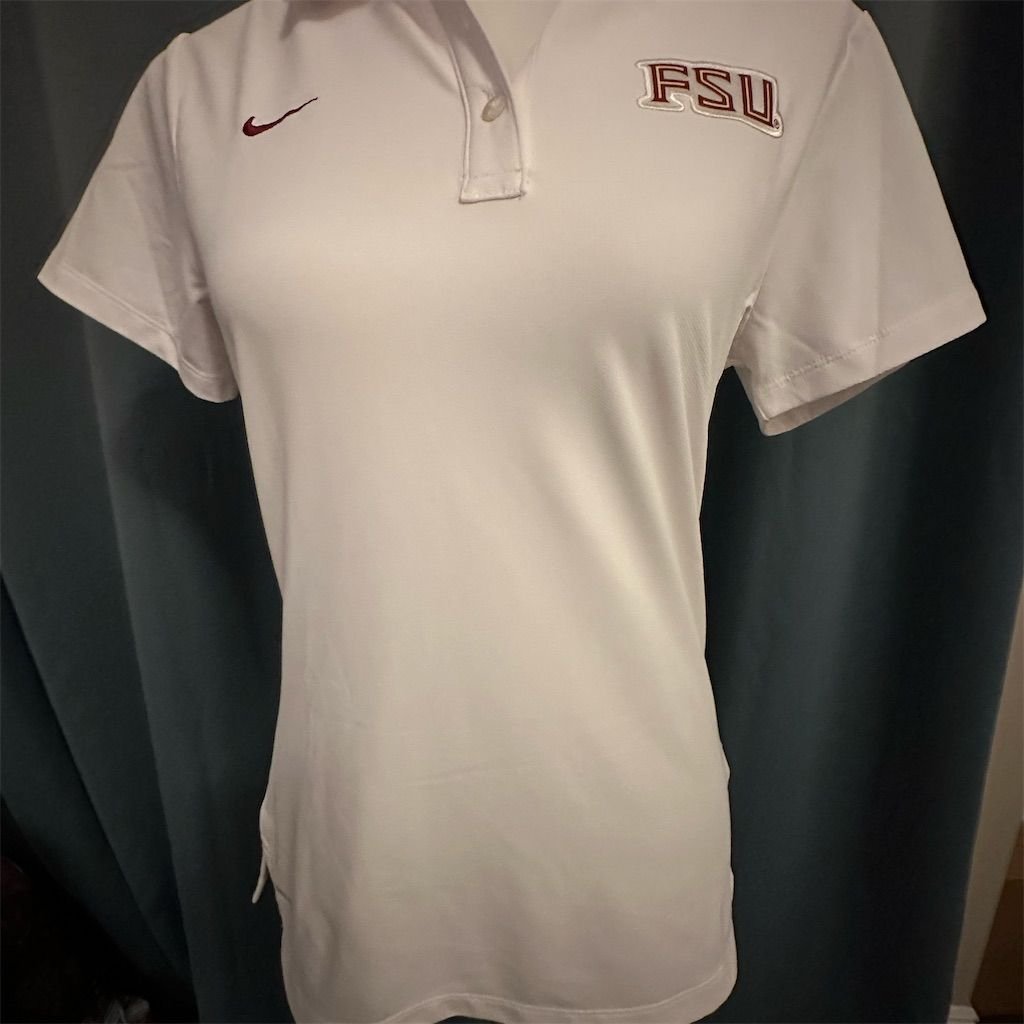 Nike FSU Seminoles Women's Polo Shirt White M Dri-Fit Short Sleeve