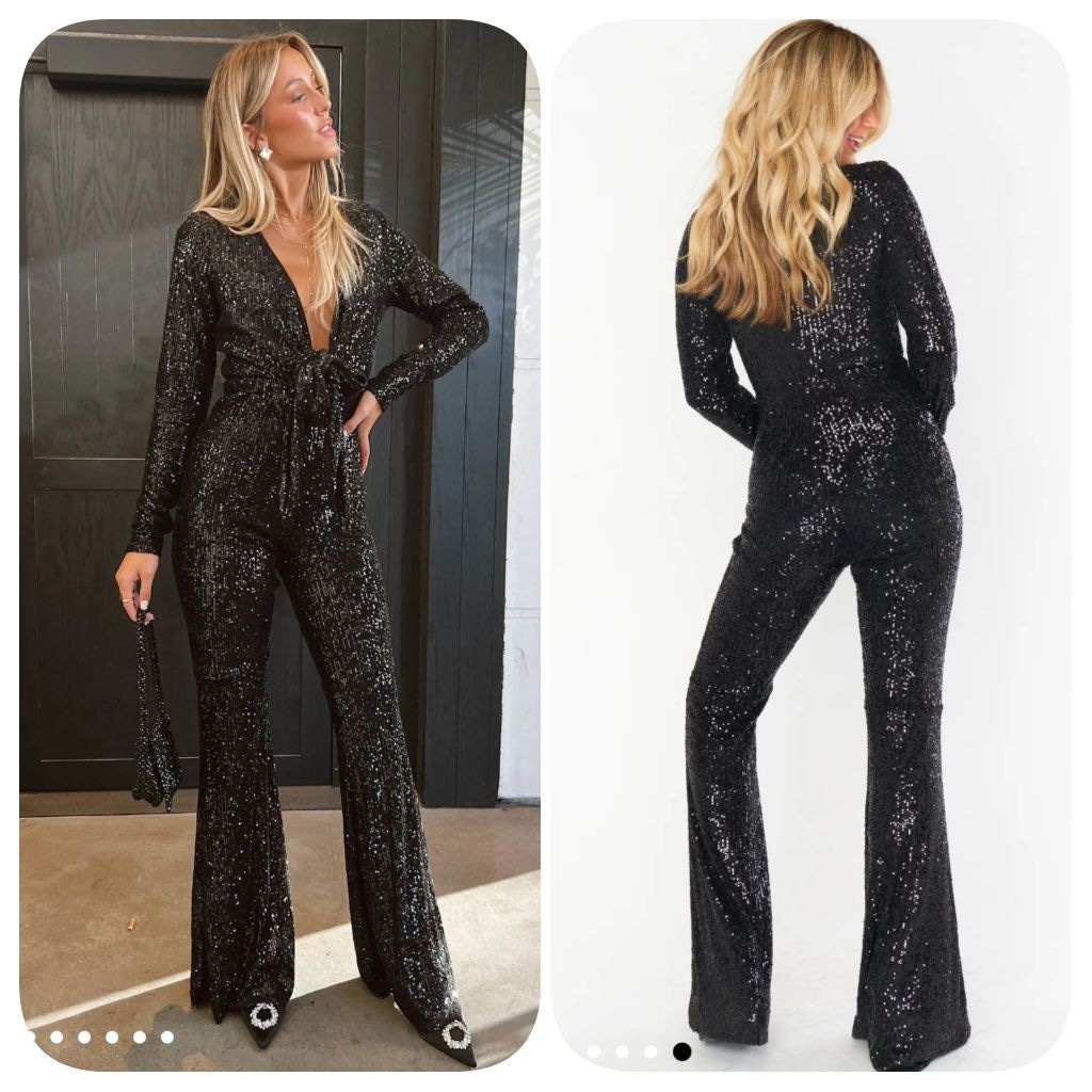 Show Me Your MuMu Martina Wrap Sequin Wide Leg Jumpsuit Sz S