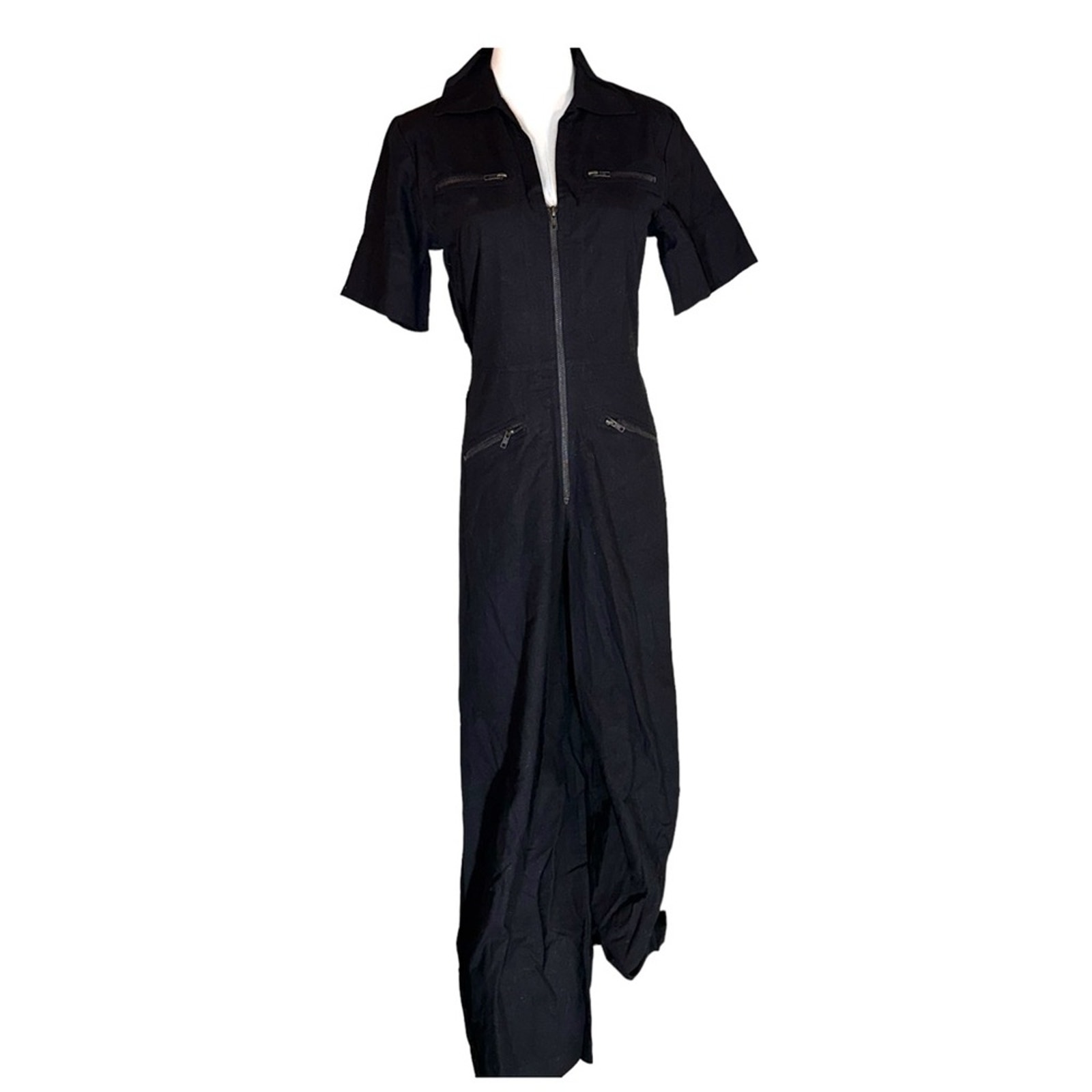 Raga NWT size small sample ‎ black short sleeve zip up elastic waist jumpsuit