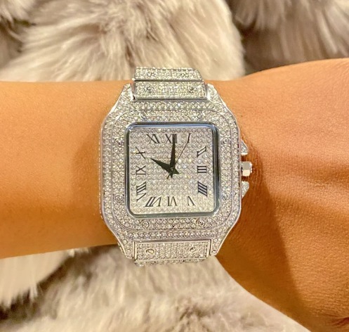 2022 Women's Silver Crystal Studded Diamond Watch