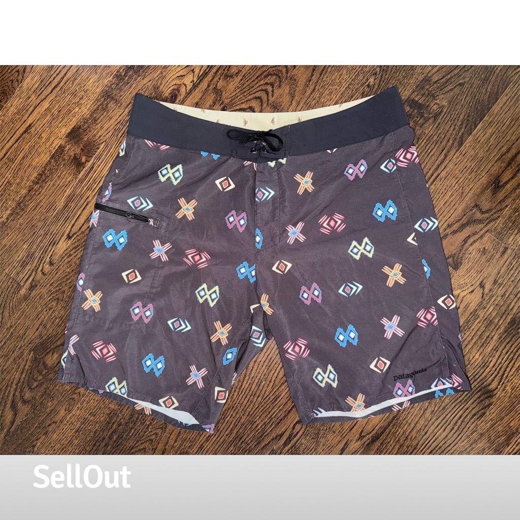 Patagonia Men's Stretch Planing Boardshorts Geometric Surf Size M Brown