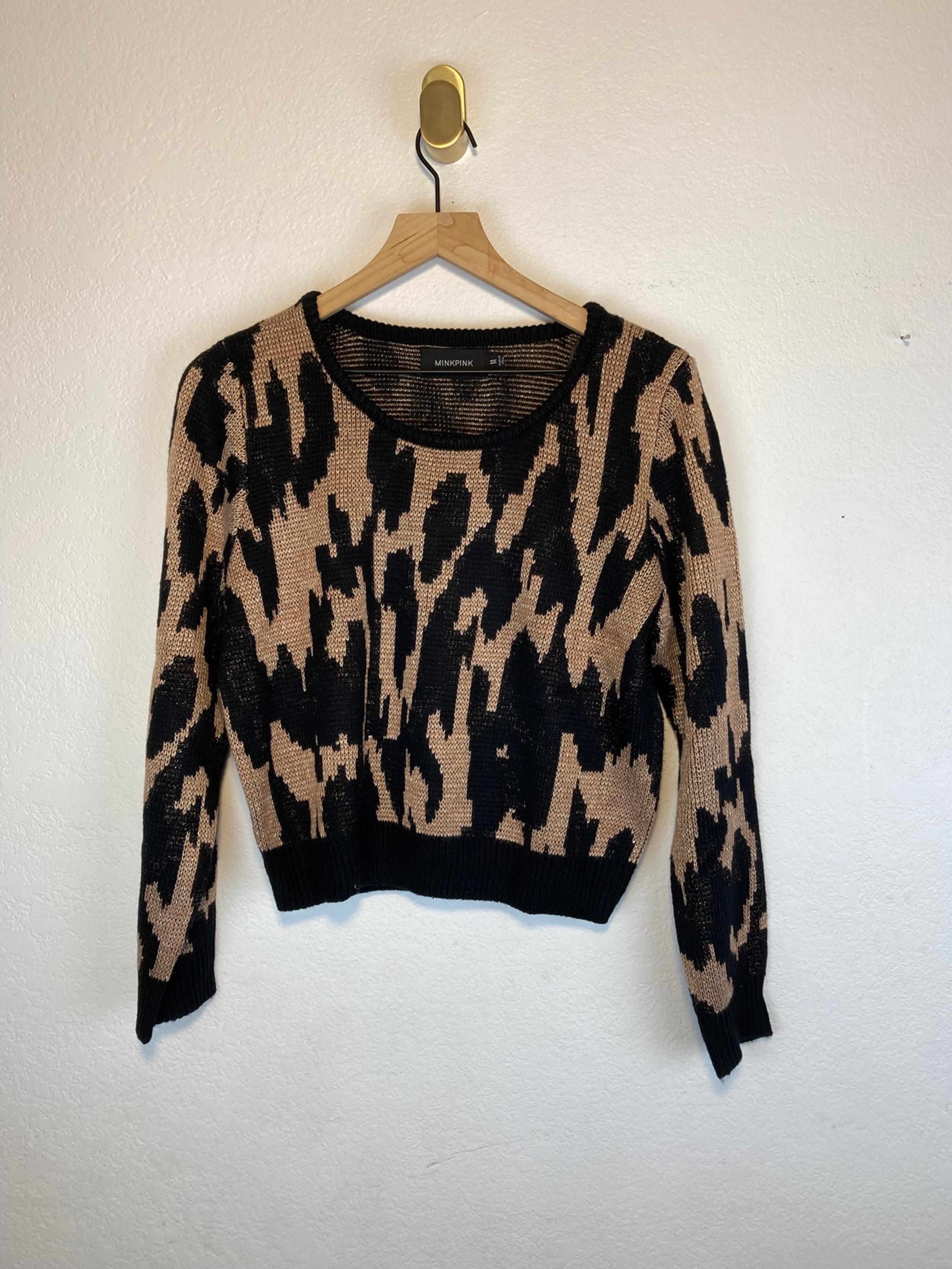 minkPINK metallic brown black crewneck sweaters size medium