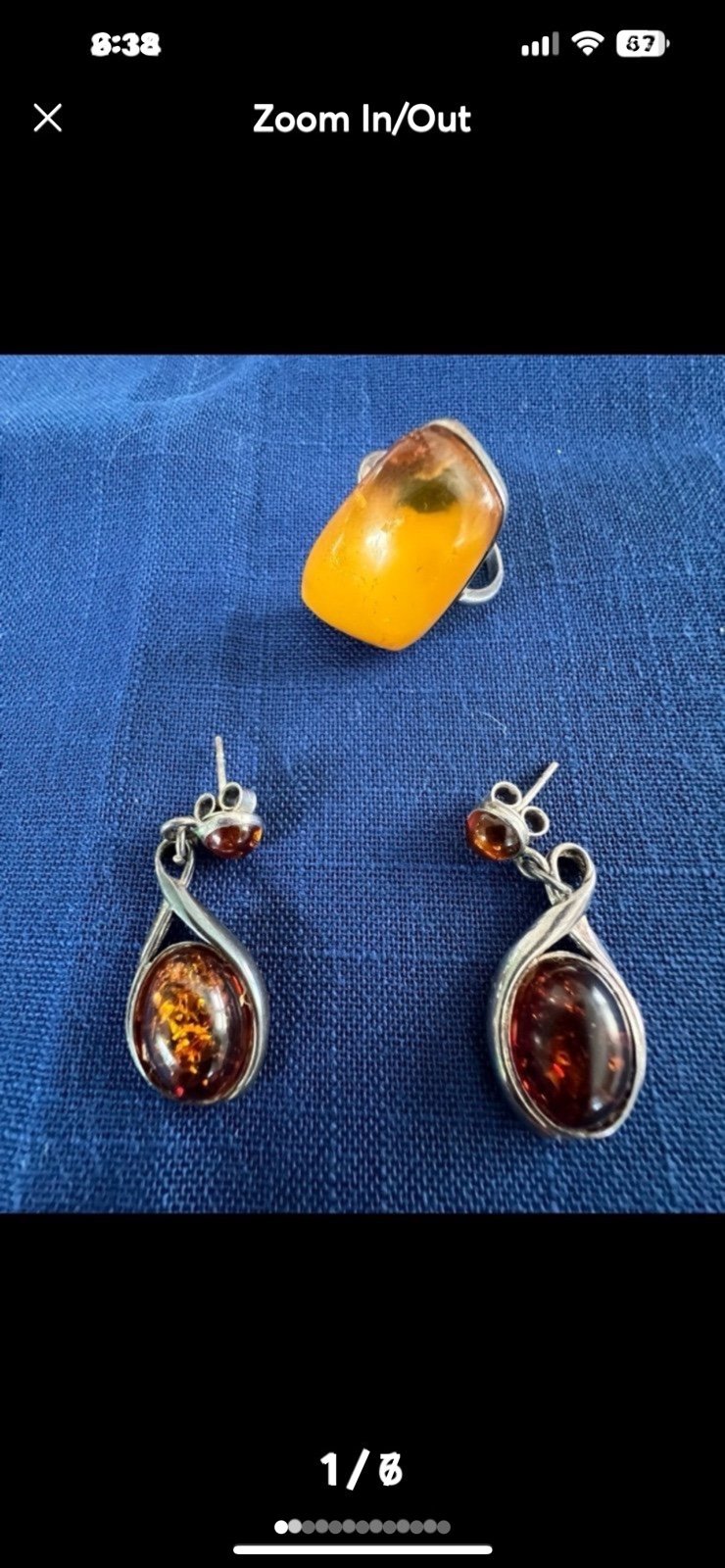 Genuine Amber in Sterling Silver Earrings and Ring Set