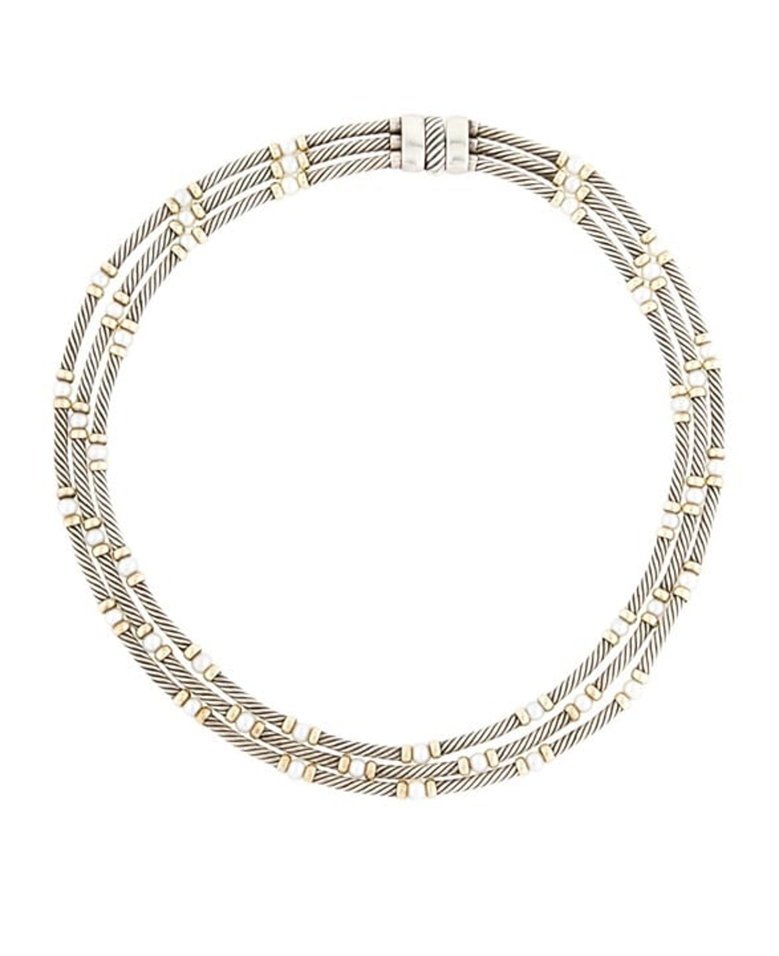 David Yurman 3 strand Sterling Silver and Gold cable pearl necklace