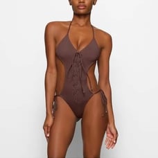 SKIMS Recycled Swim Lace Up Monokini~ Cocoa ~ 4X ~ NWT