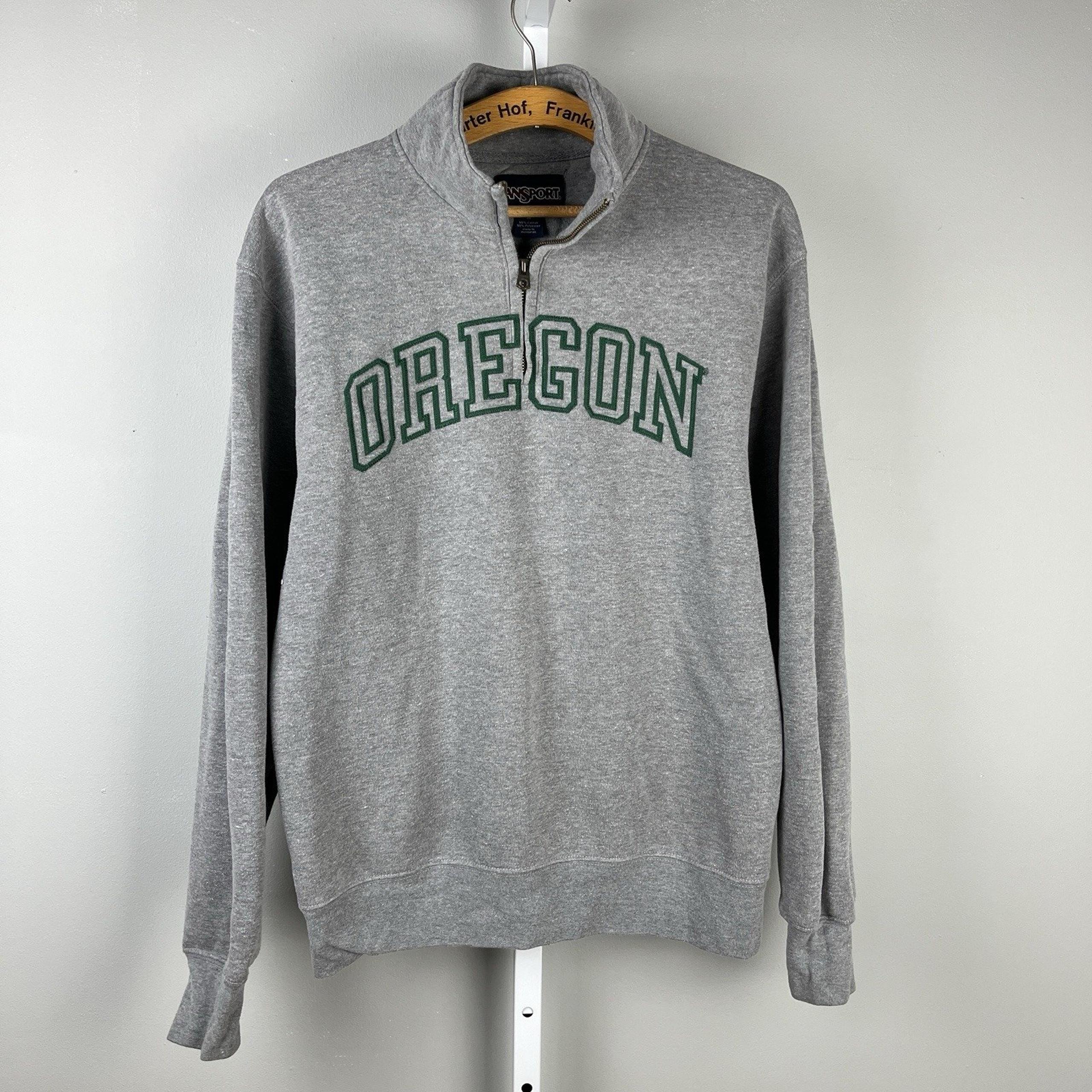 VTG JanSport OREGON Ducks 1/4 Zip Sweatshirt Mens Medium Heather Gray Pullover