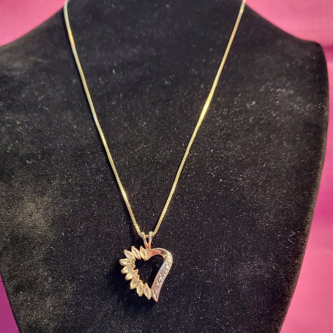 Ross Simons Sterling Silver Gold Tone Clear CZ Heart Pendant Necklace