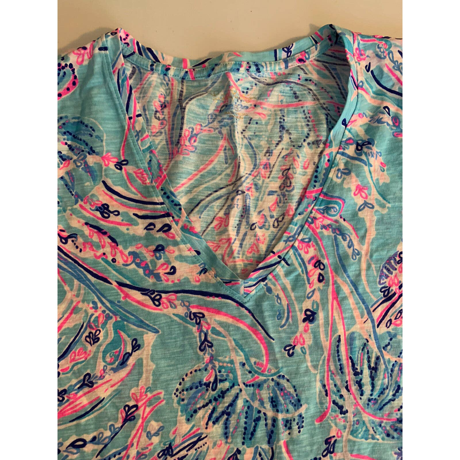 LILLY PULITZER Women’s Blue Pink White Print shops V Neck Long Sleeve Top Size XS