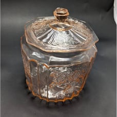 Anchor Hocking Pink Depression Glass Mayfair Open Rose Cookie / Biscuit Jar