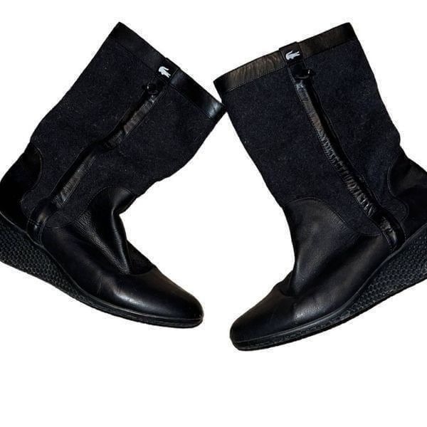 Lacoste Black Wool & Leather Boots Size 8