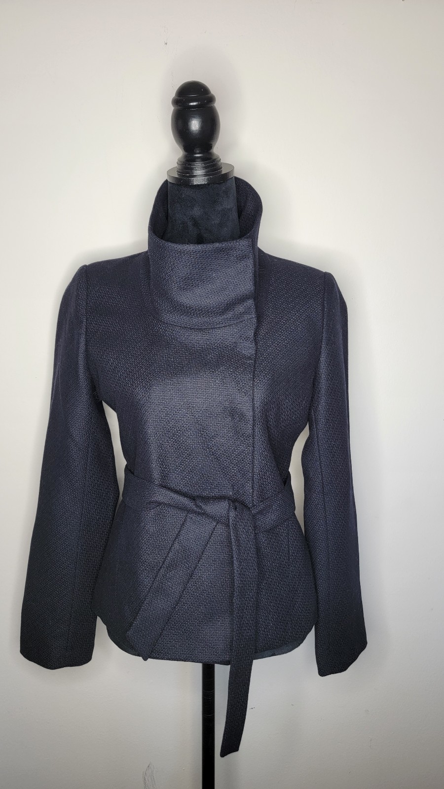 H&M Navy Wool Blend Asymmetrical Short Jacket Size 8 (38)