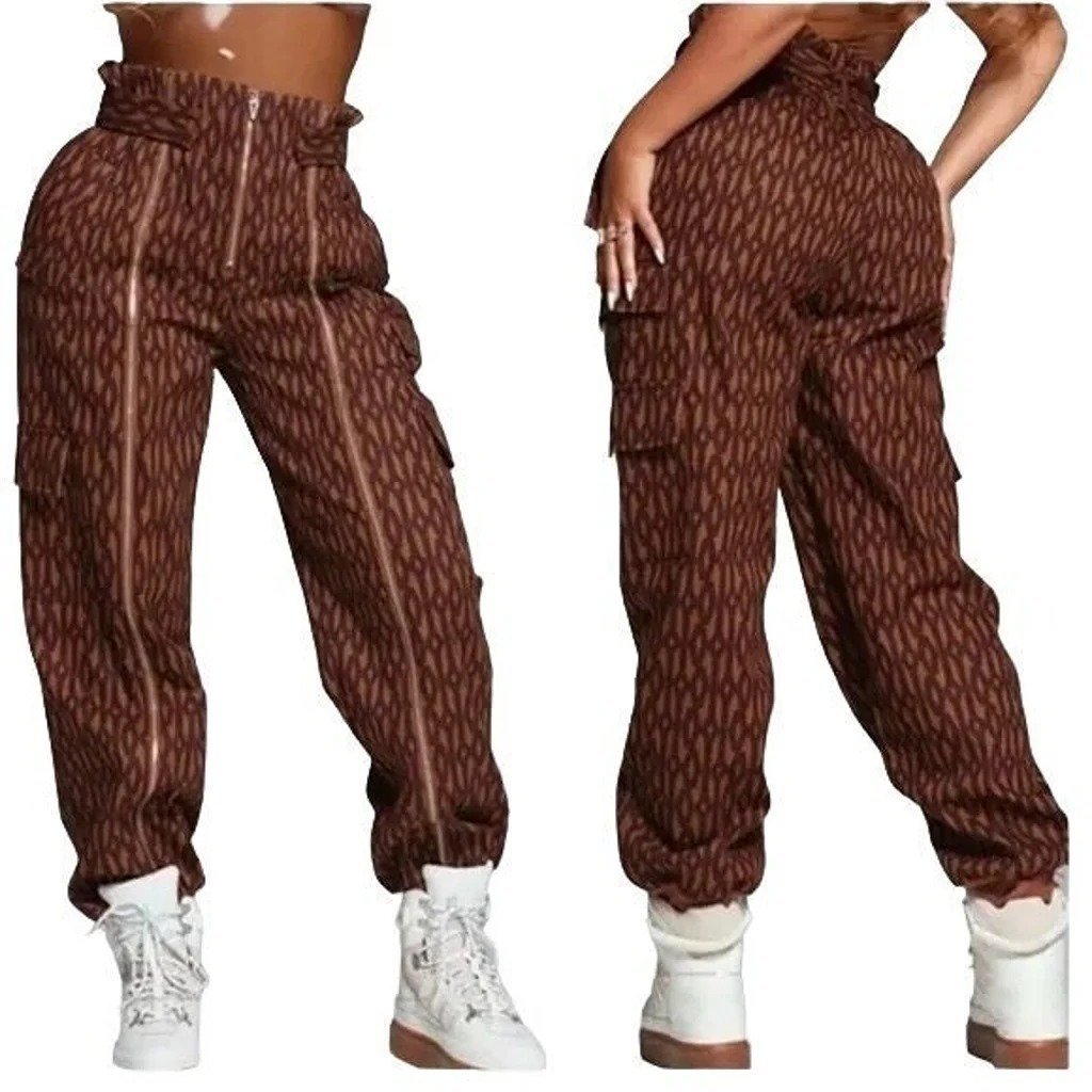 Adidas Originials x Ivy Park Wild Brown Monogram Zipper Pants size Small