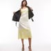NWT Topshop Satin and Lace Cami Midi Dress Ivory and Lime