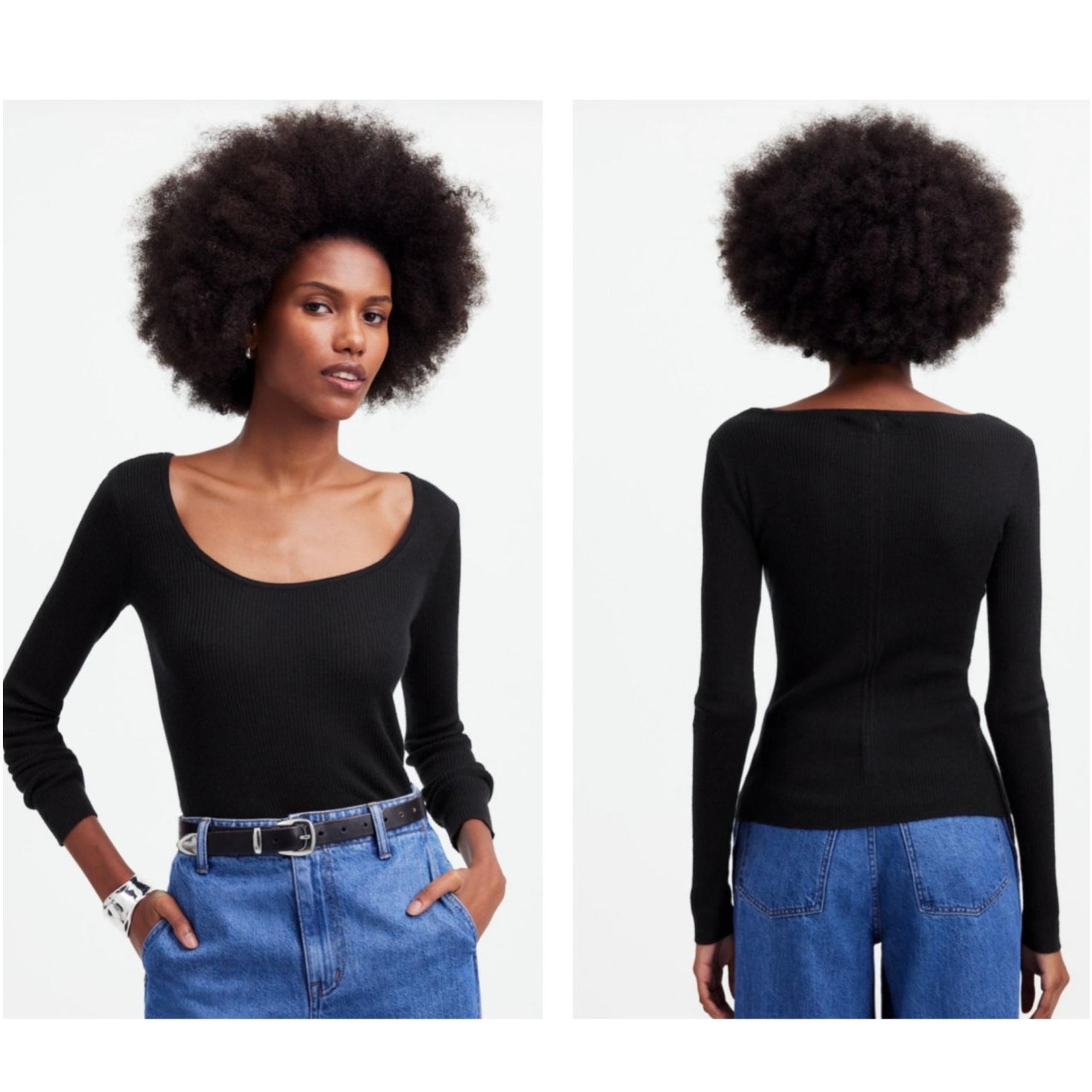 NWT Madewell Merino Wool Silk Blend Scoopneck Sweater True Black NS654 Size XXS