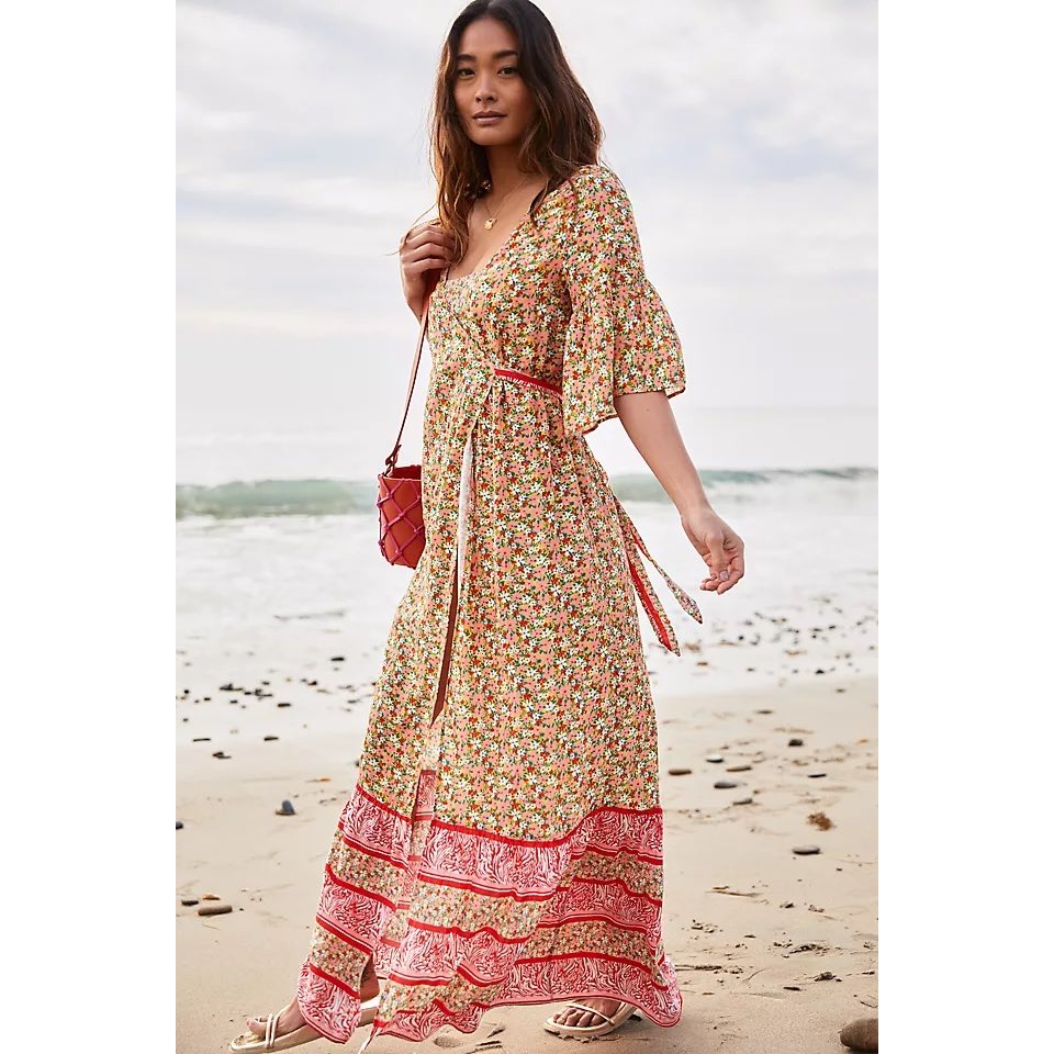 Maaji Anthropologie Womens Josephine Cover Up Maxi Dress Sz Large Floral Resort
