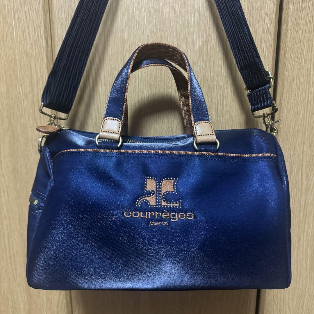 Courrèges Navy Boston Bag with Shoulder Strap