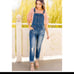 Kancan Under Siege Dark Wash Distressed Skinny Overalls