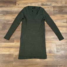 NEW Massimo Dutti Gray-Green V-Neck Knit Ribbed Dress Small Quiet Luxury Preppy