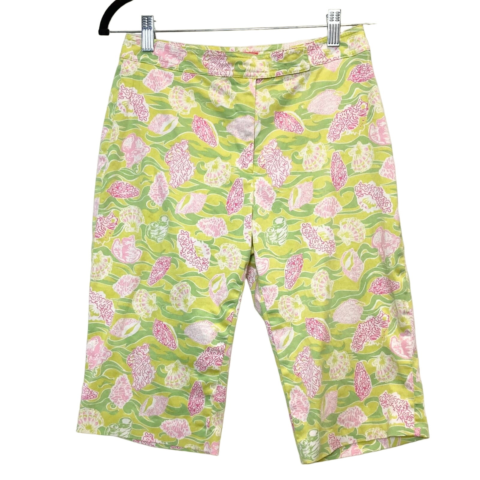 NWOT KEY WEST Pant Women 4 Capri Lime Pink Seashell Stretch Zip Cotton