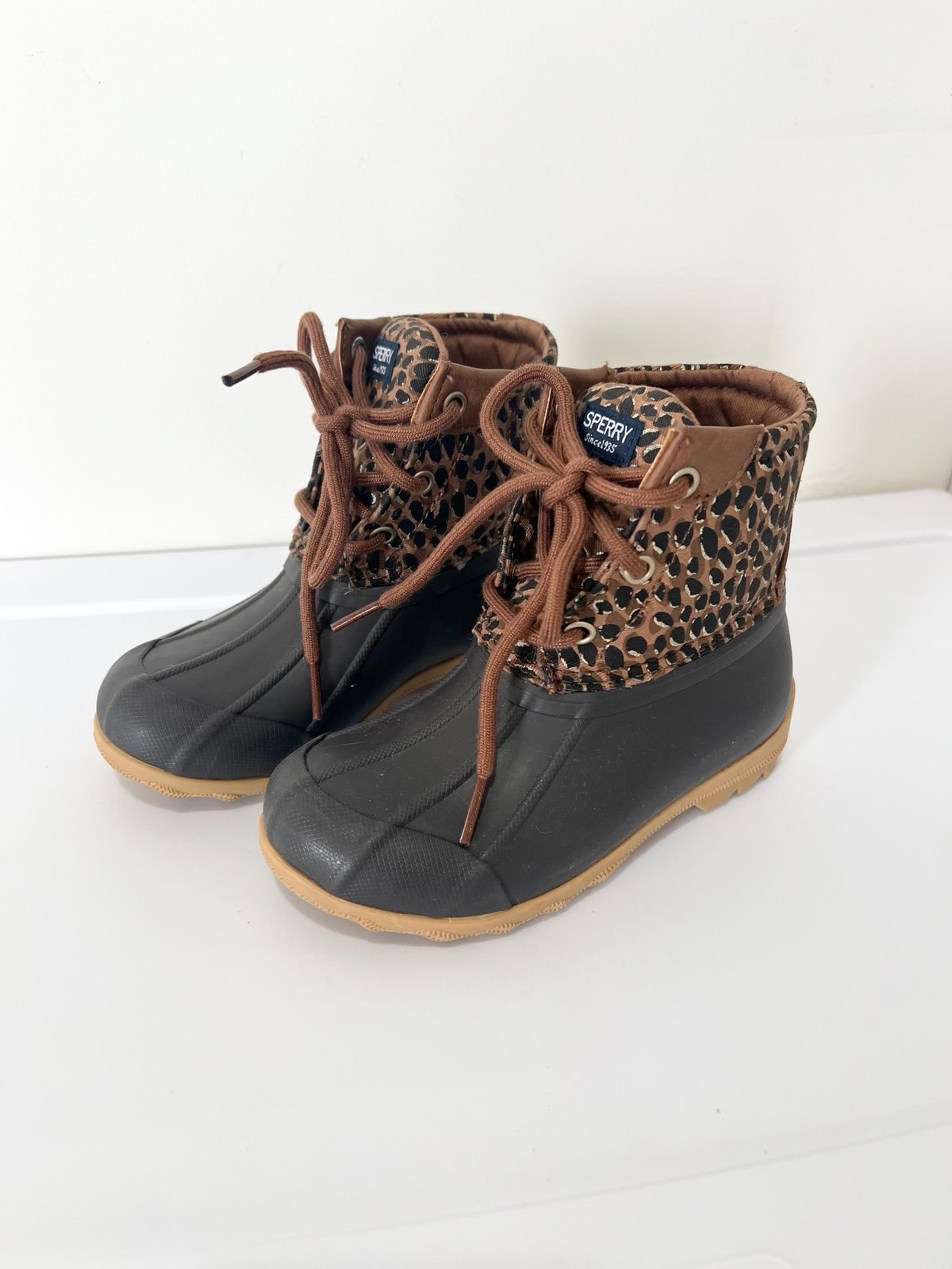 Sperry Little Girl Port Duck Boots Animal Print Size 10M
