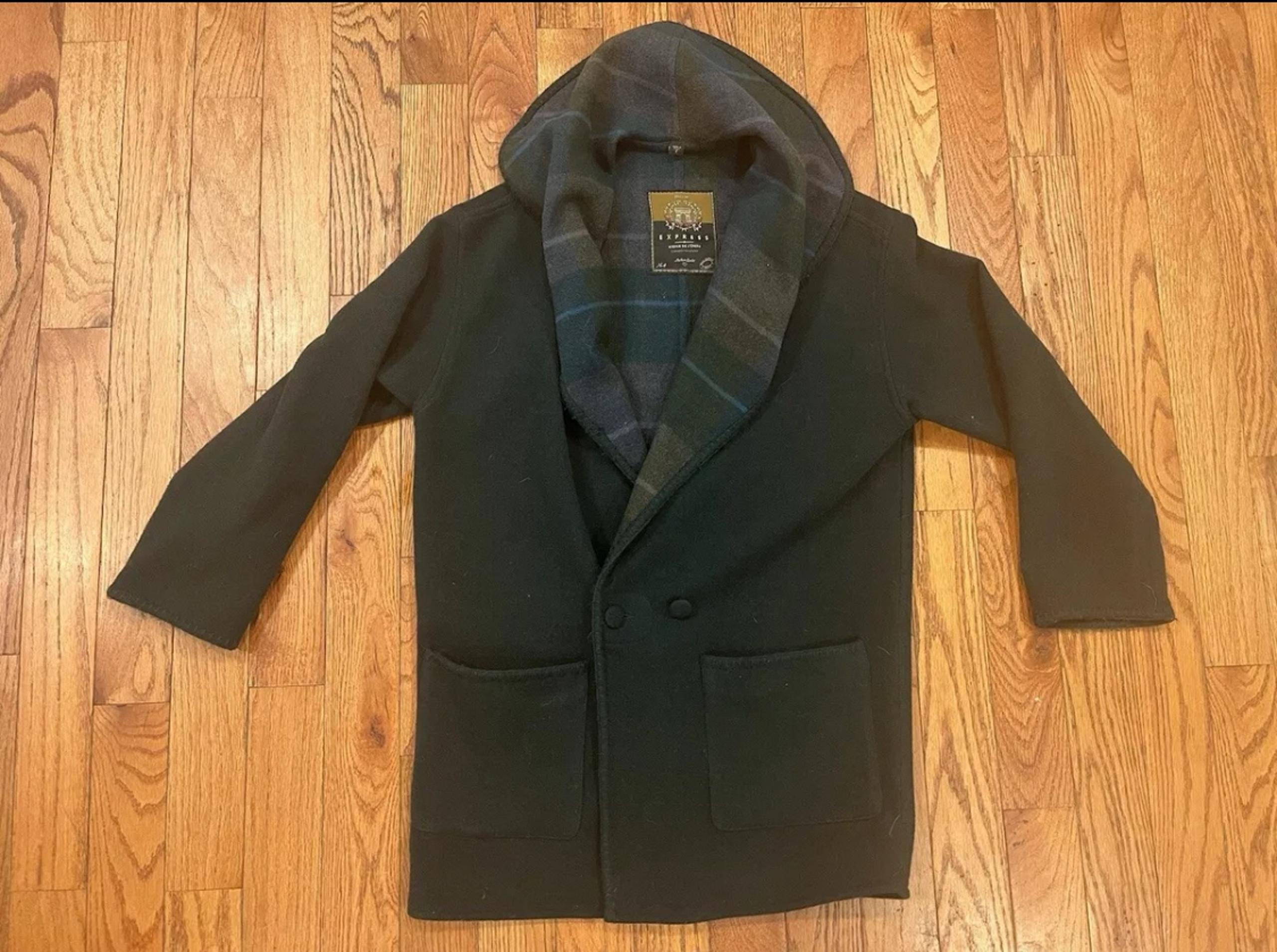 Express Italy Womens Wool Pea Coat Plaid Cape Collar Small Jacket Spring Coat