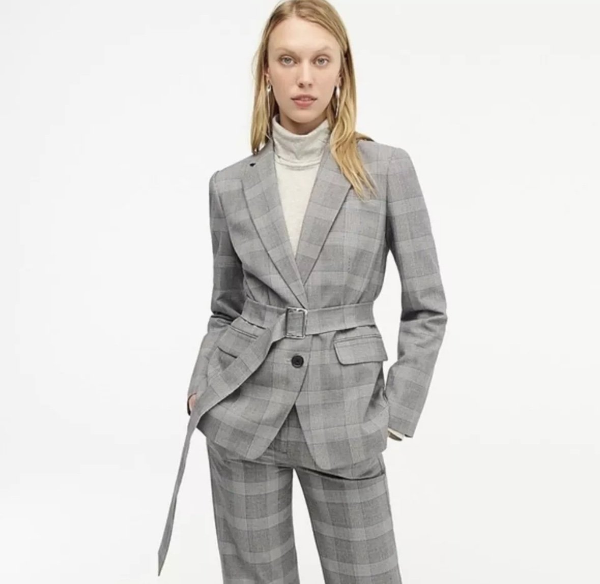 J. Crew Harriet Belted Plaid Blazer Grey 8