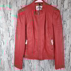 NOS - Made By Johnny MBJ Women's SM Faux Leather RED Zip Up Moto Biker Jacket
