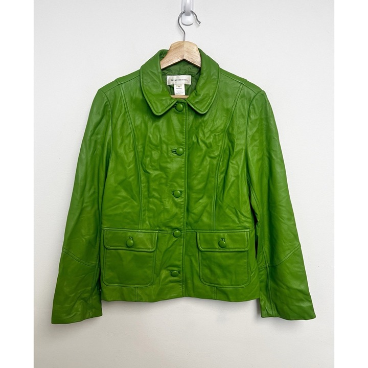 Susan Bristol Vintage Genuine Green Soft Leather Blazer Jacket Sz 10