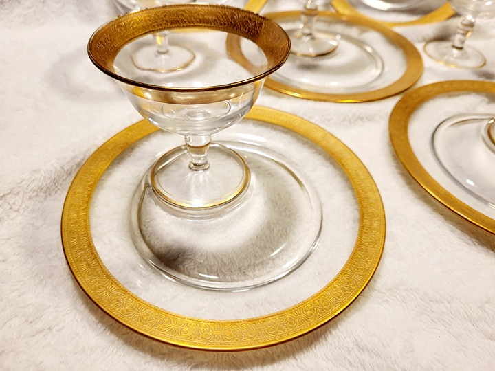 Beautiful Vintage 24K Gold encrusted Snack Plate Set