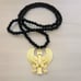 Men Hip Hop Gold Horus Eagle Pendant W/ Wood Rosary Beads Chain Necklace