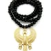 Men Hip Hop Gold Horus Eagle Pendant W/ Wood Rosary Beads Chain Necklace