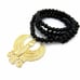 Men Hip Hop Gold Horus Eagle Pendant W/ Wood Rosary Beads Chain Necklace