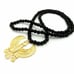 Men Hip Hop Gold Horus Eagle Pendant W/ Wood Rosary Beads Chain Necklace