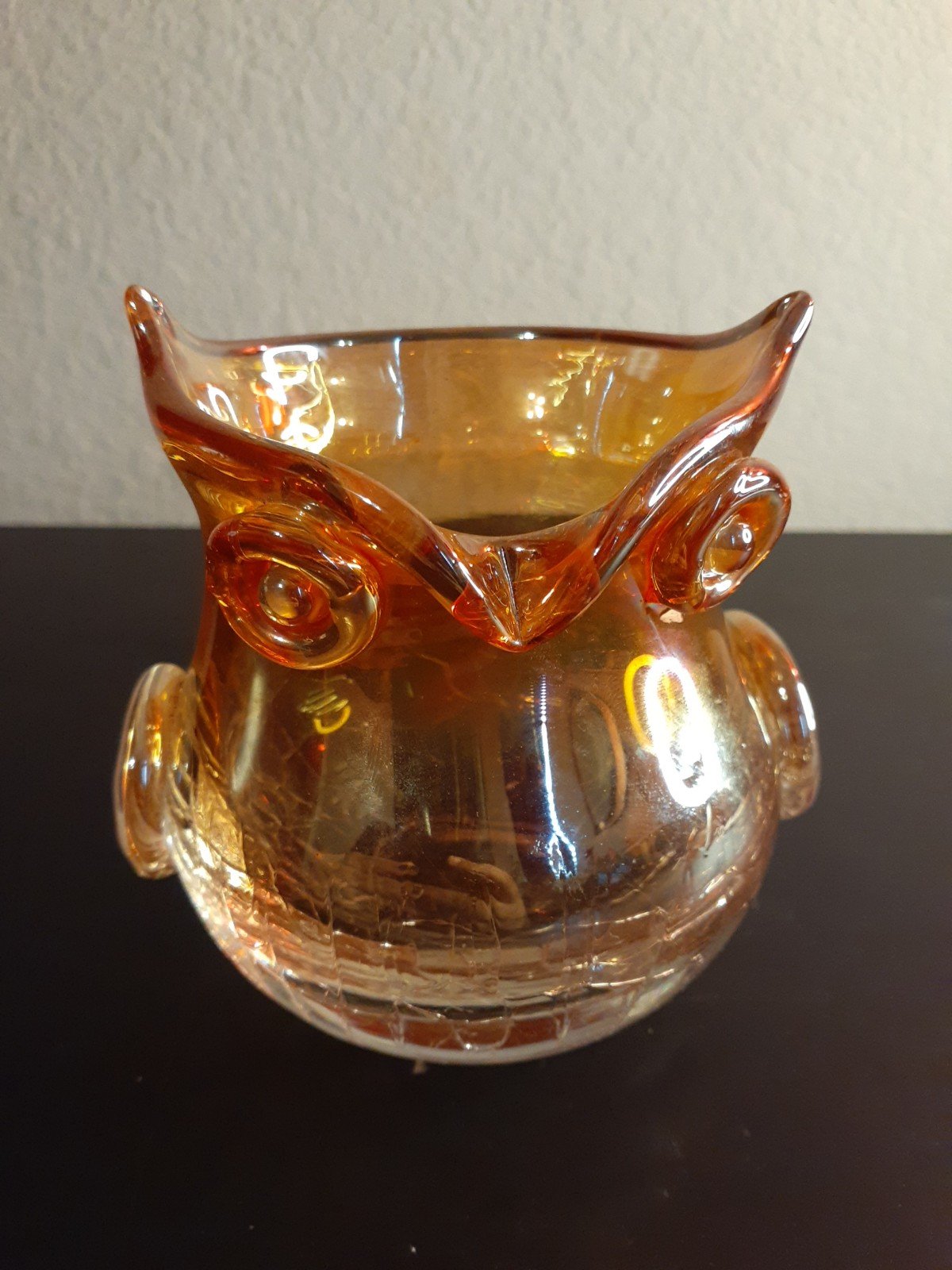Silvestri Italy Crackled Iridescent Glass 4 Owl Bud Vase