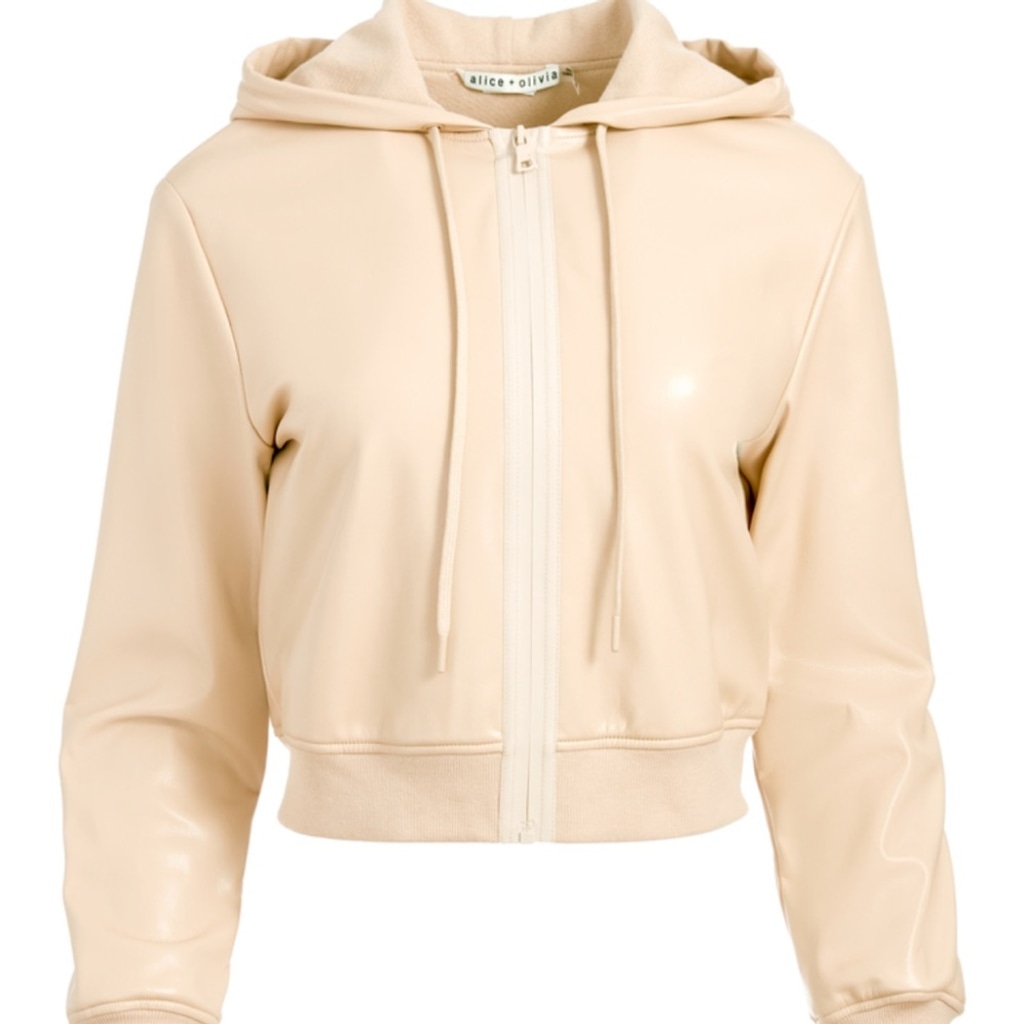 Alice + Olivia Janae Vegan Leather Jacket in Almond Size Medium