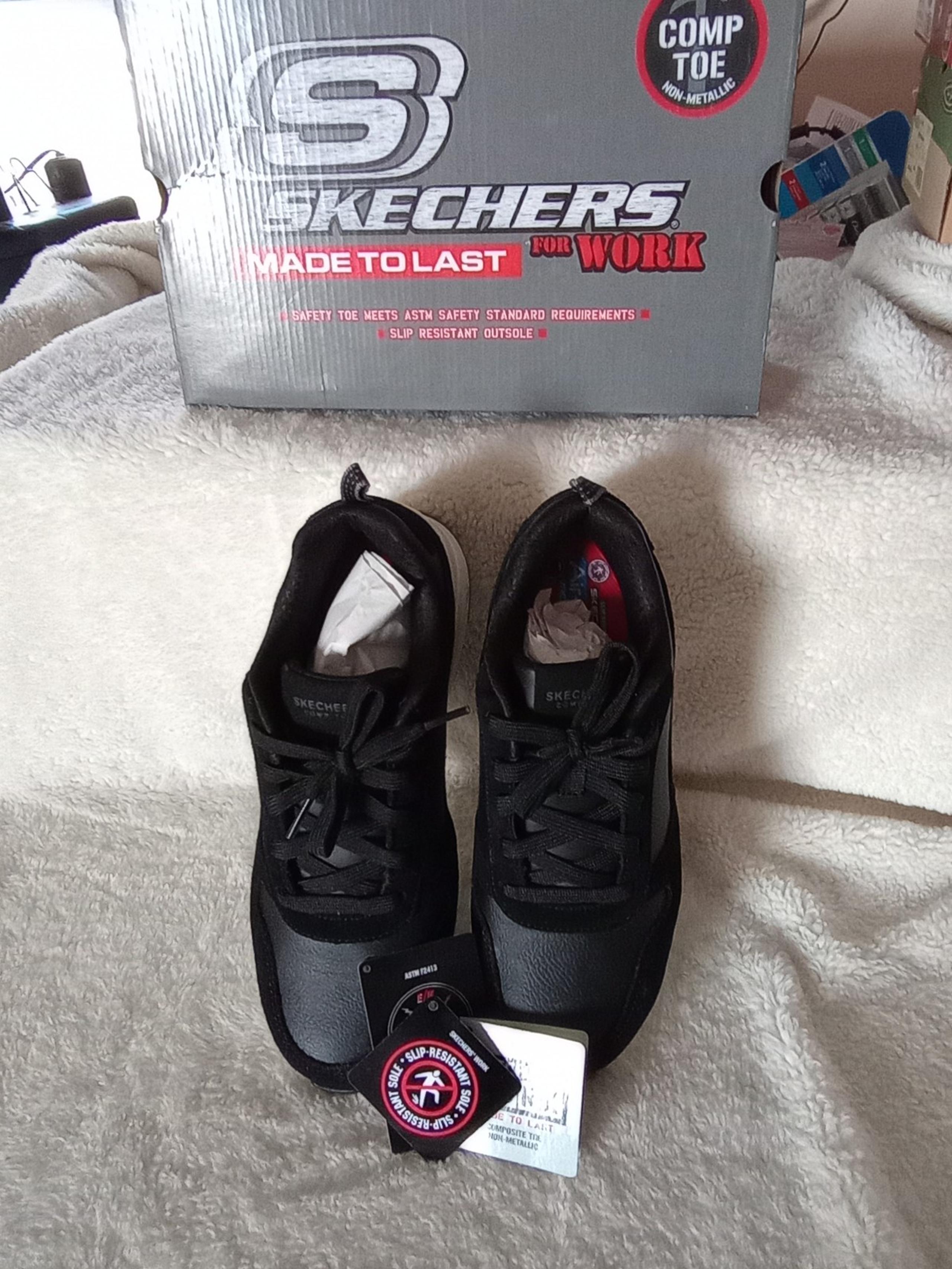 SKECHERS Women's Work Shoes Black Uno SR Elainy Comp Toe