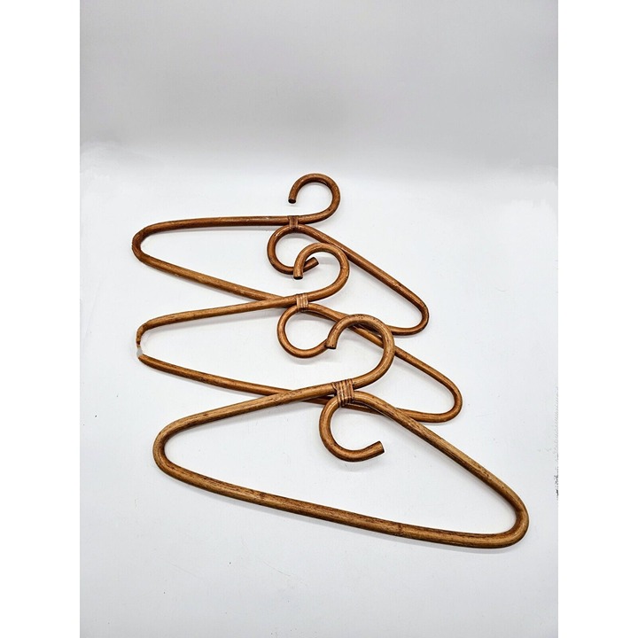 MCM Bamboo Rattan Coat Hangers Set Of 3 Possibly Italian? Boho Retro European