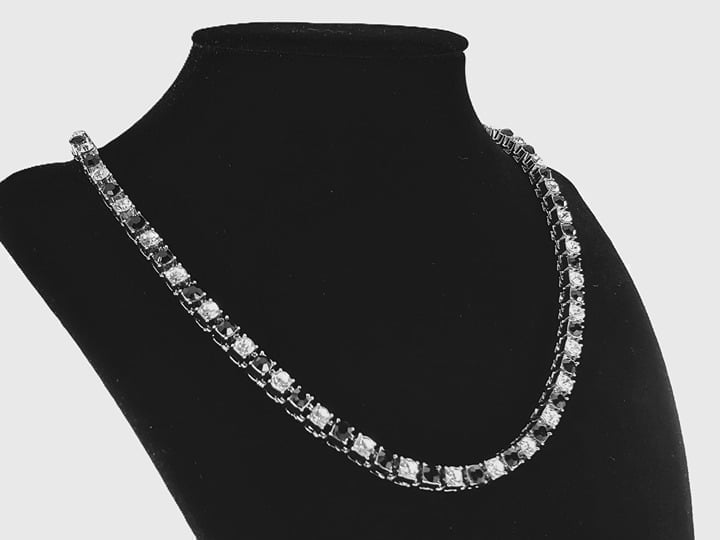 22 Mens Black Onyx Gemstone 2ct Diamond Tennis Necklace 18K White Gold Silver