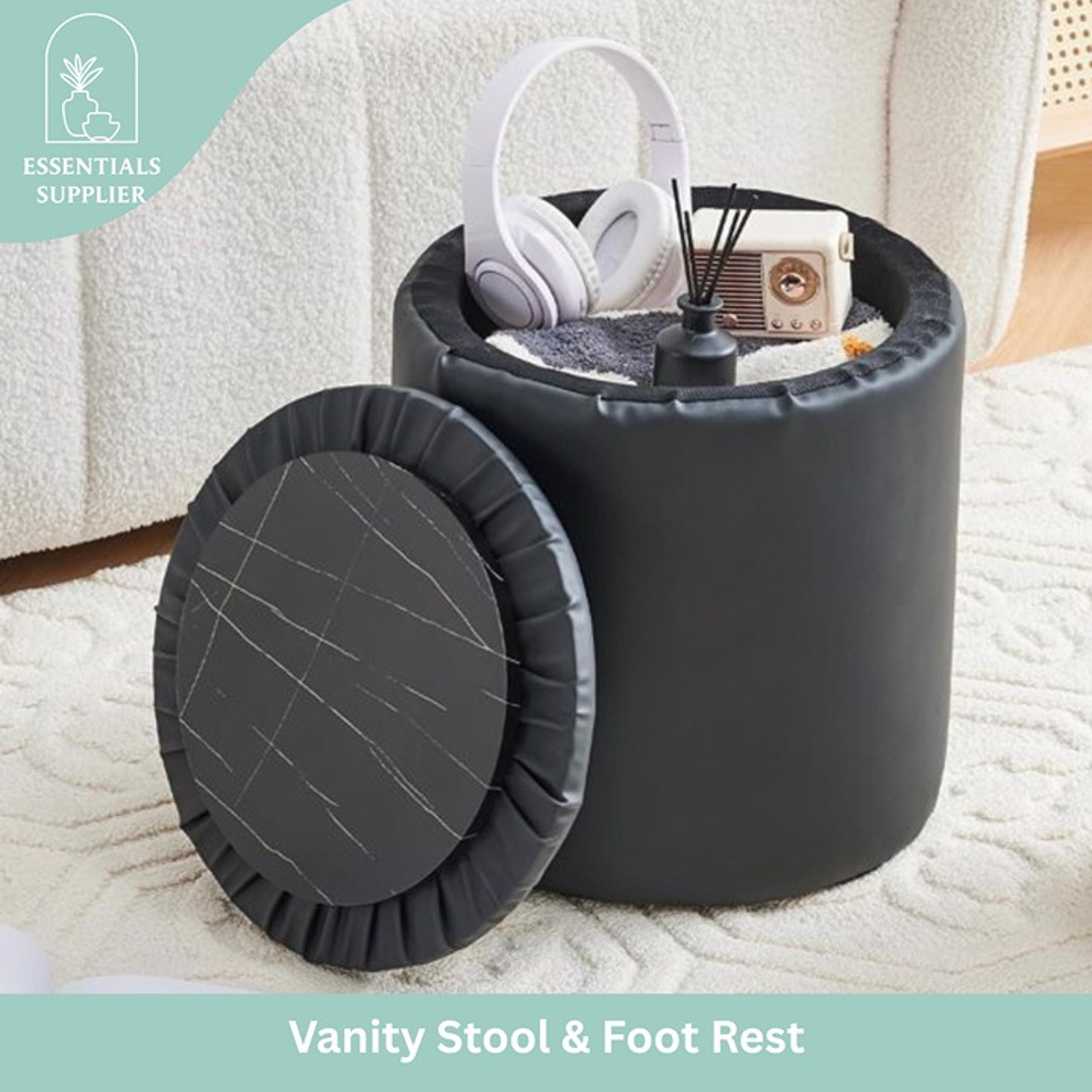 Black Faux Leather Round Storage Ottoman with Removable Lid