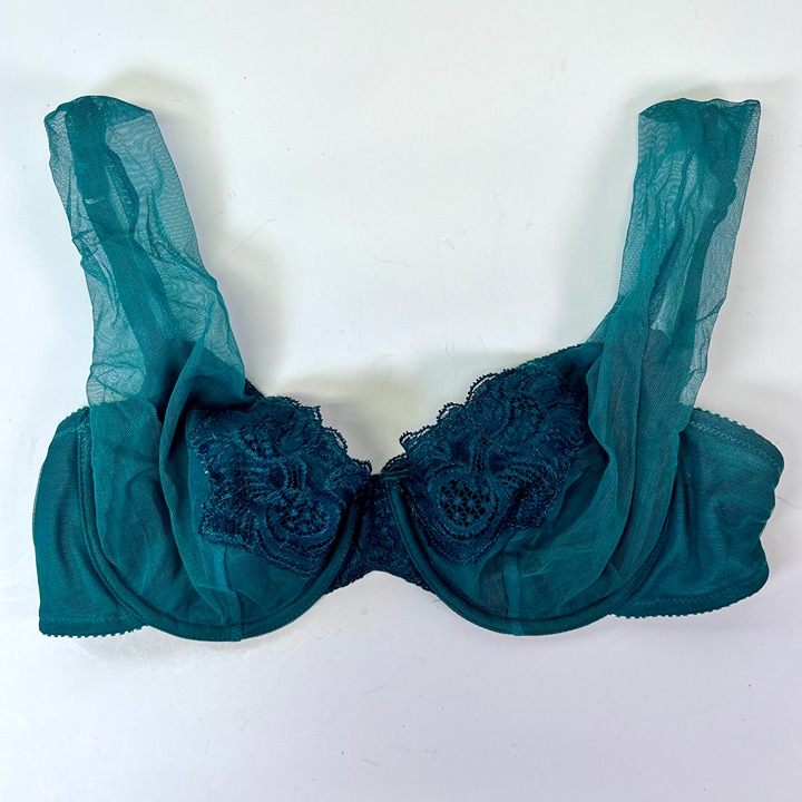 Vtg 90s Victoria’s Secret Bra 36C Dark Green Lace Tulle Floral Underwire Sheer