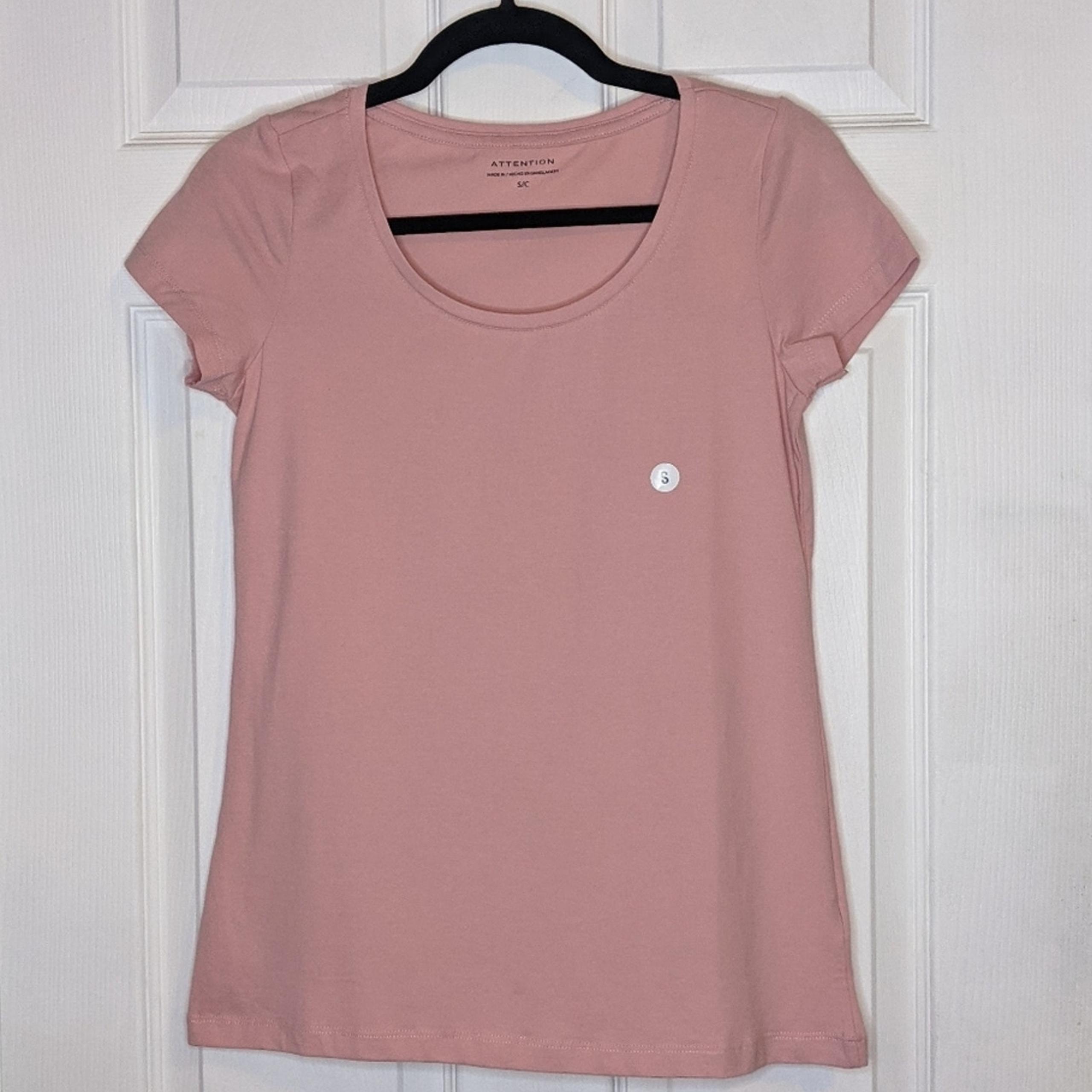 Attention Women's Pink Basic Scoop Neck Short Sleeve Cotton T Shirt S & L
