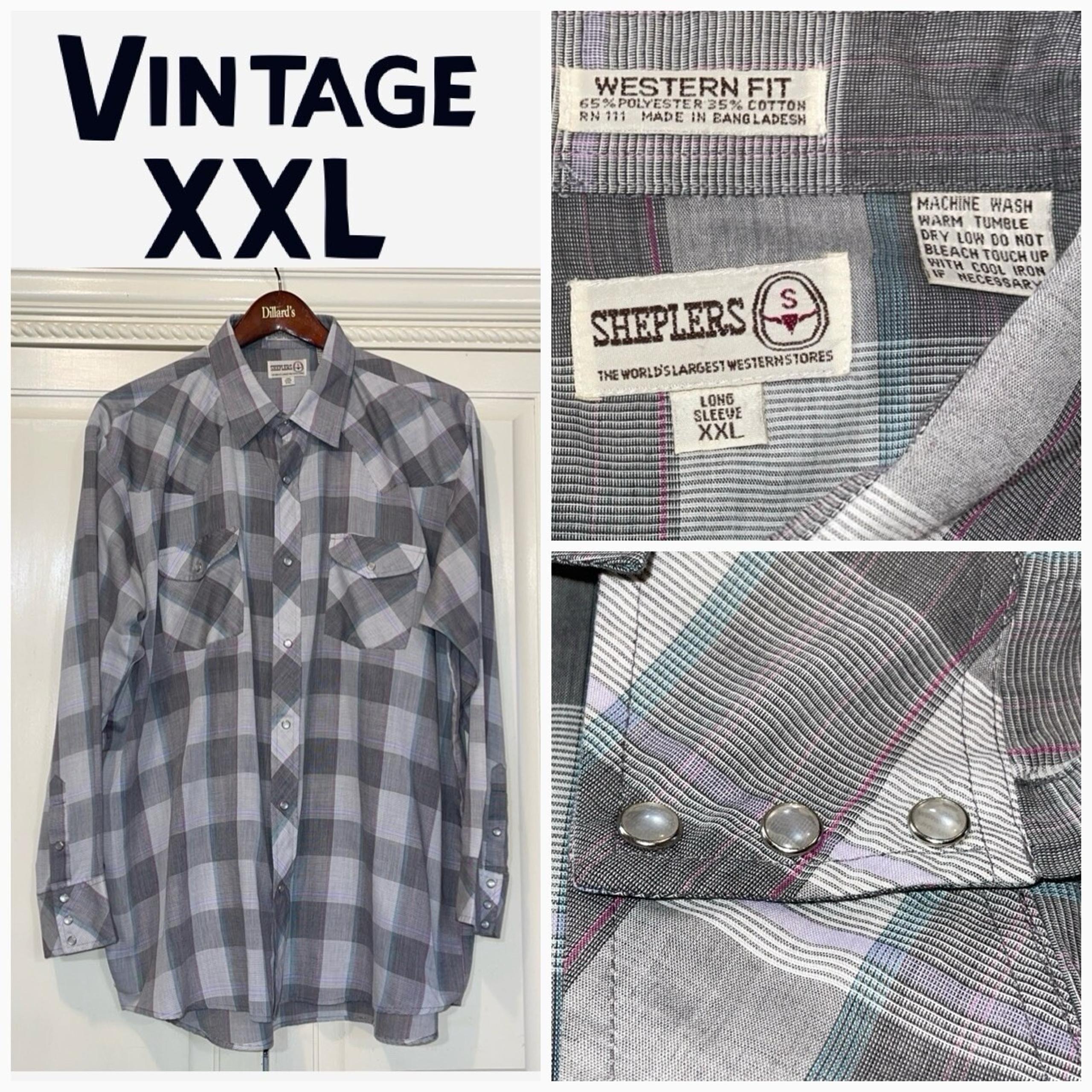 Sheplers Shirt Men XXL Gray Vintage Plaid Checker Pearl Snap Western Rockabilly