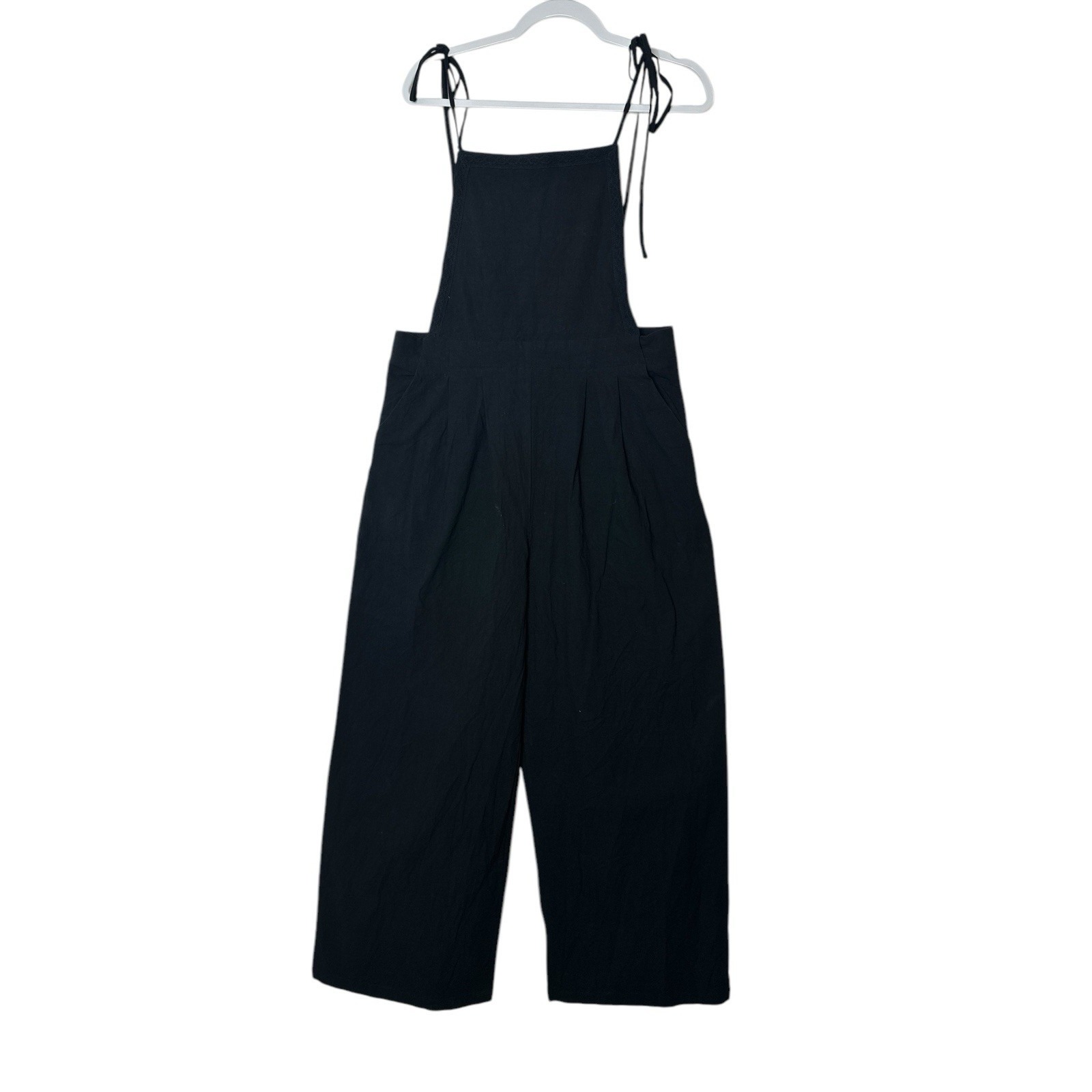 Lulu's Overall Jumpsuit Women Large Black Sleeveless Wide Leg Cotton Summer