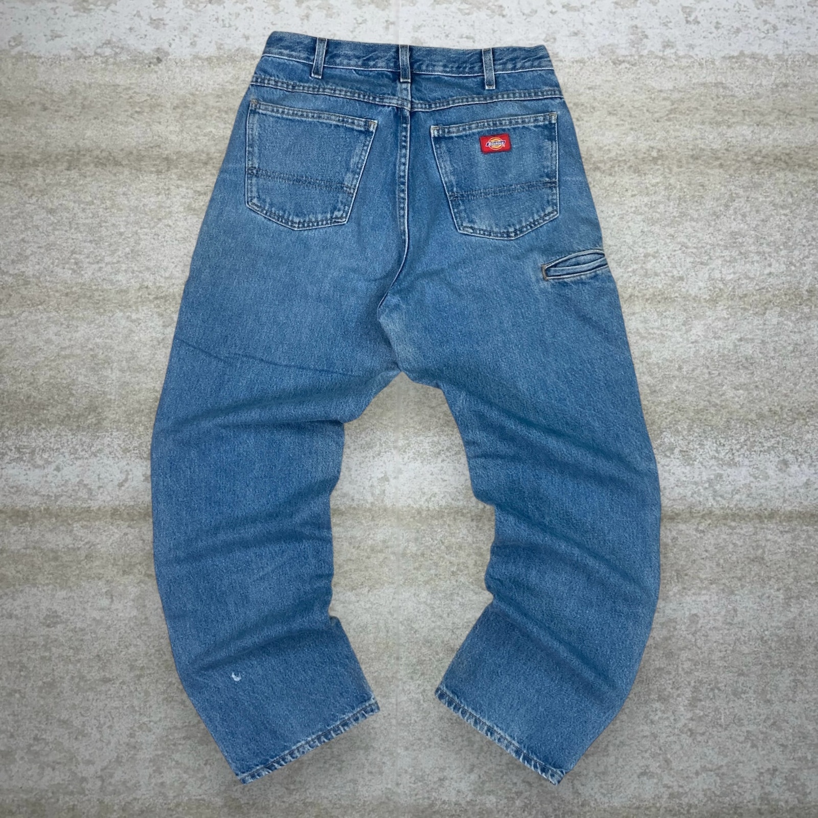 Vintage Dickies Carpenter Jeans Double Knees Baggy Wide Leg Fit Medium Wash 90s