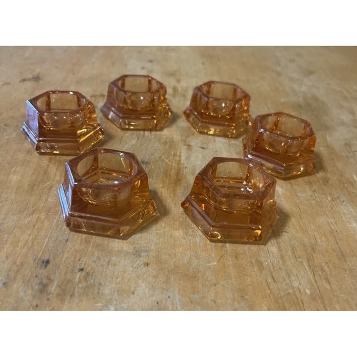 Vintage Pink/ Apricot Glass Taper Candlestick Holders Set Of 6