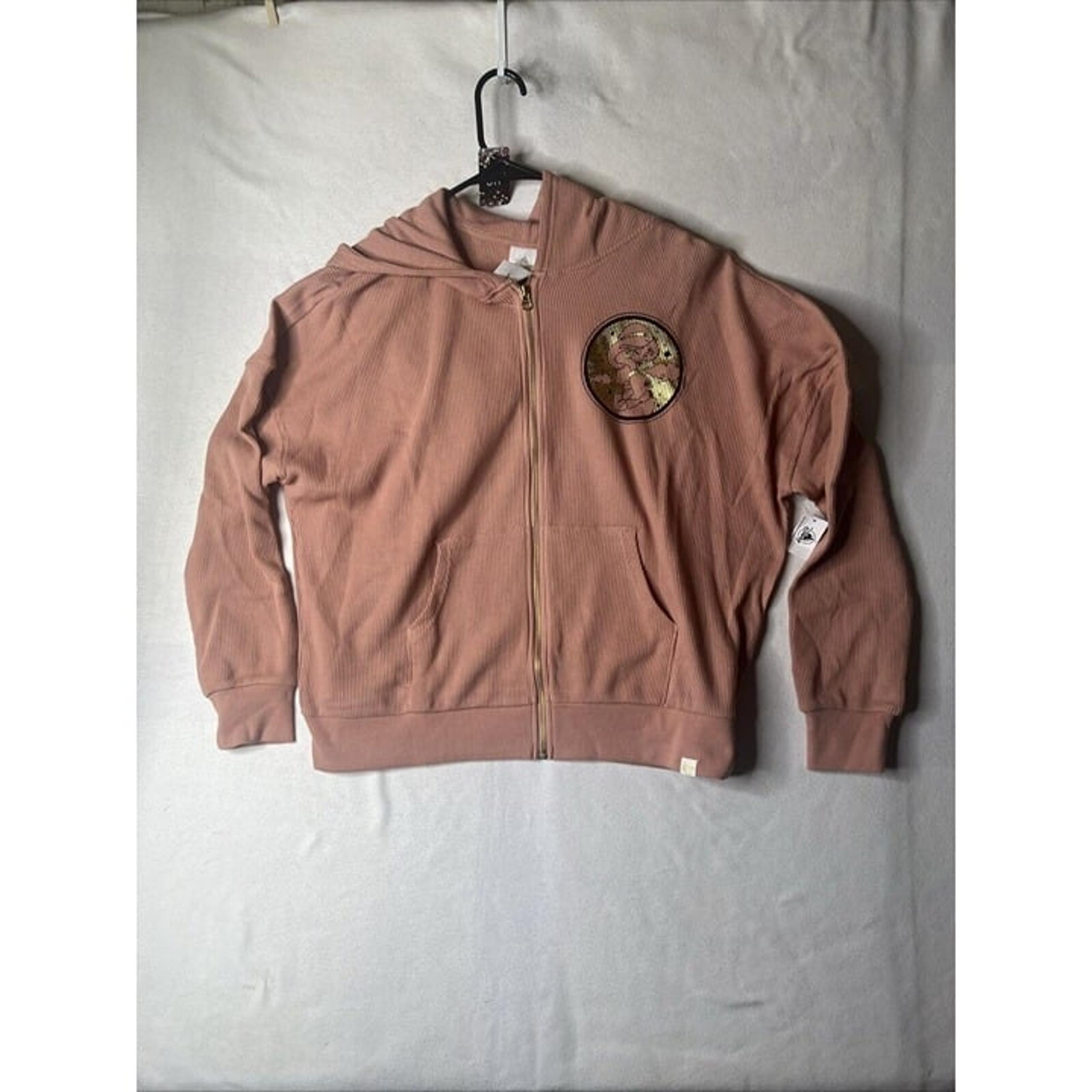 NEW Disney Parks Hoodie Adult L ZipUp Pink Gold Aladdin Jasmine Rajah