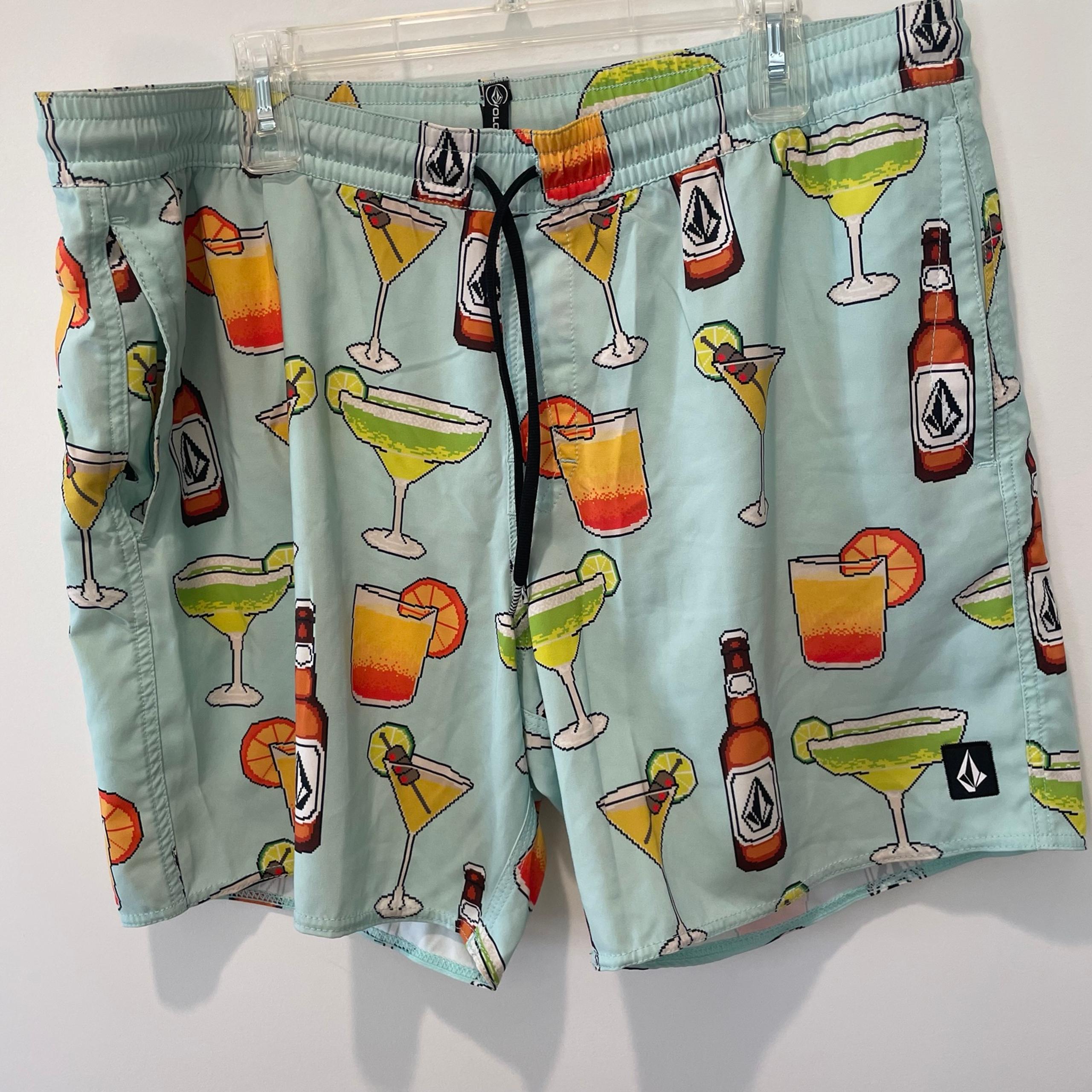 Volcom swim trunks men’s XL beer graphic pixel drawstring pocketed