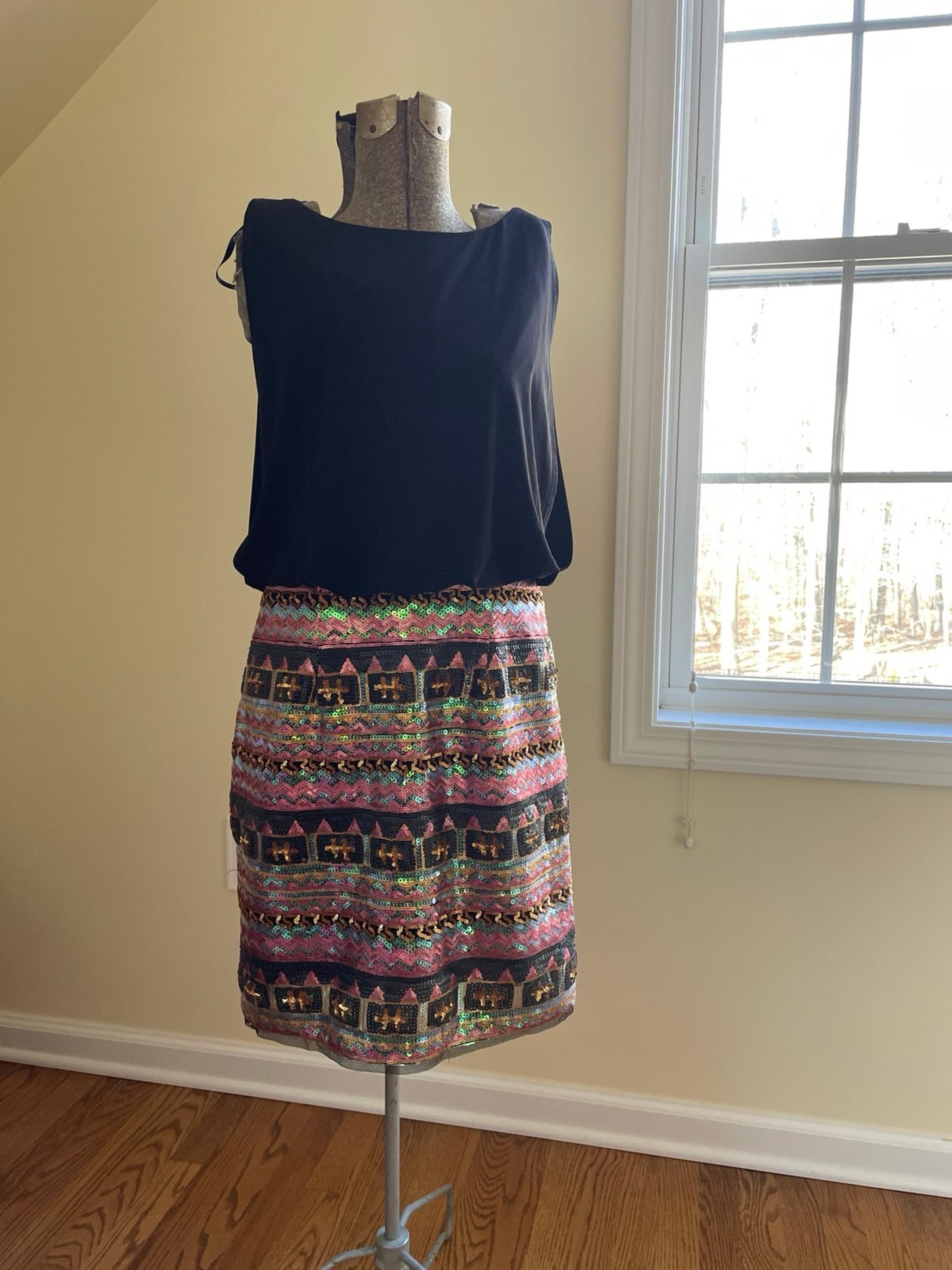 Betsy & Adam Women's Size 4 Black/Multi Sequined Blouson Dress NWT $189