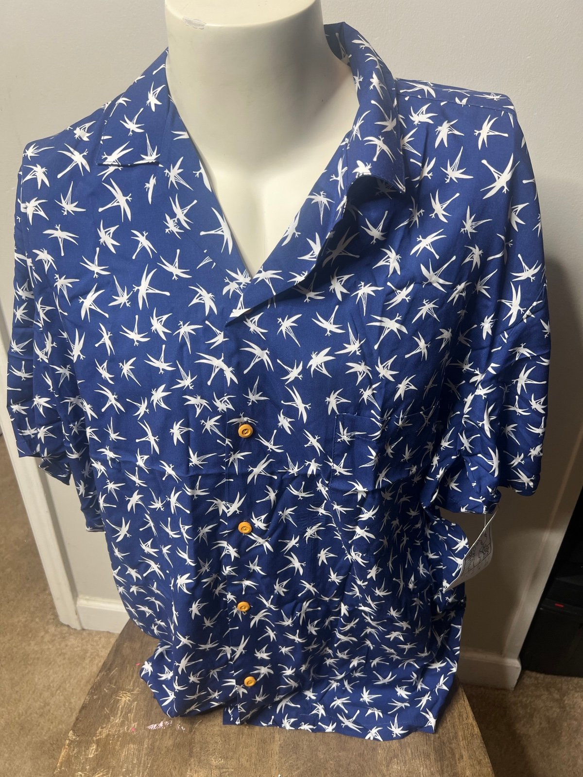 Paradise Found Men’s Midnight Bamboo Navy Hawaiian Shirt XL Magnum PI NWT USA
