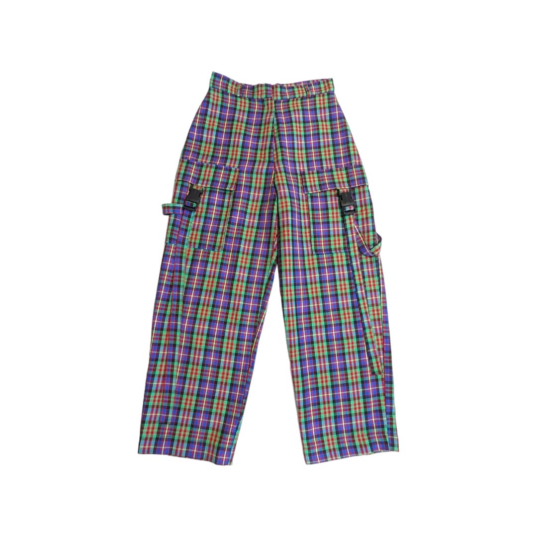 The Ragged Priest Plaid Check Wide Leg Trousers Buckles High Rise Crop XSmall XS